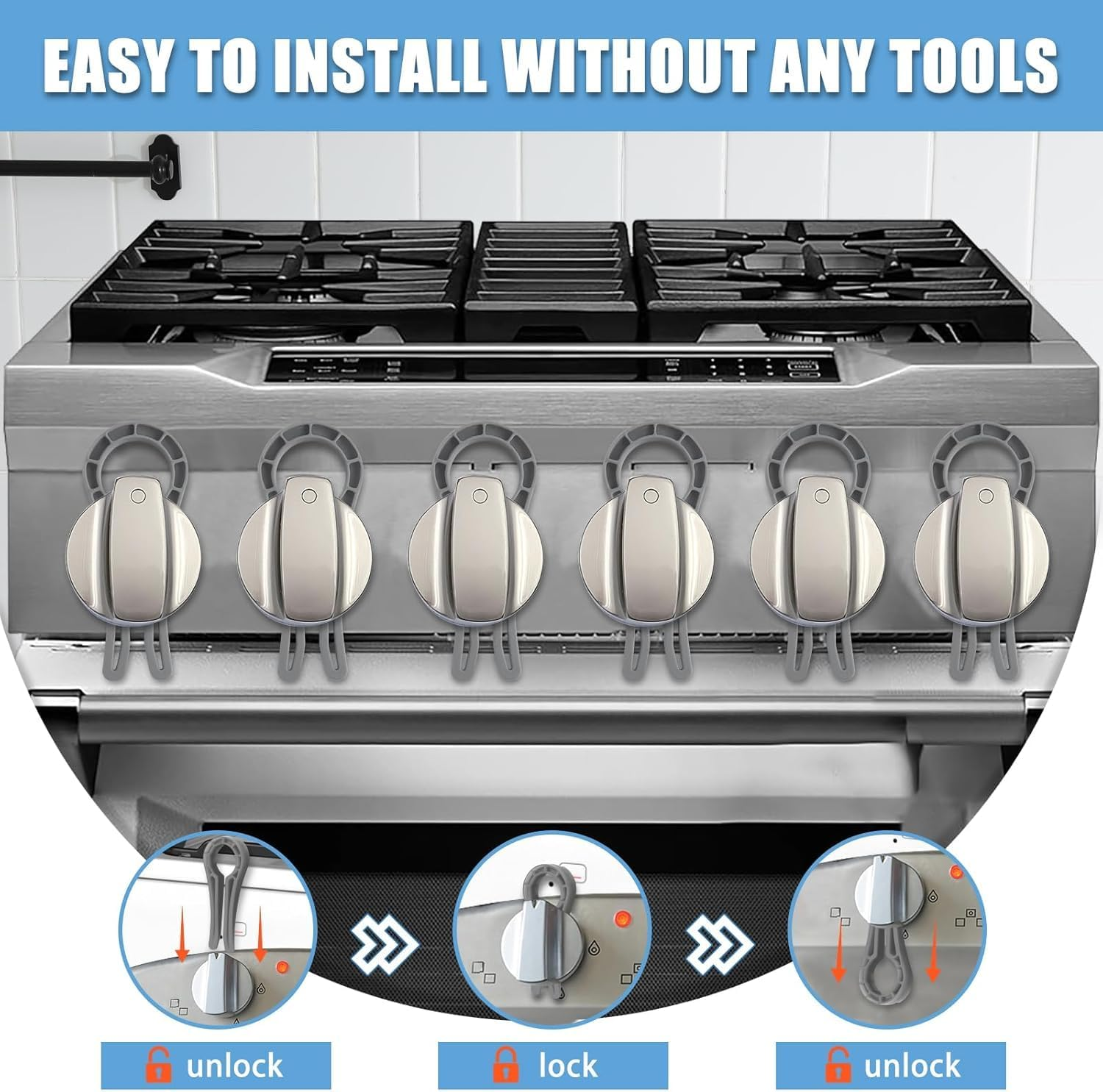 Shuoteng Stove Knob Safety Locks, 6 Pack Plastic Baby Proof Stove Knob Gas Stove Knob Lock Clips, Gas Stove Knob Lock Child Proofing Oven Knob, Child Safety Cover for Gas Oven Knobs image number 4