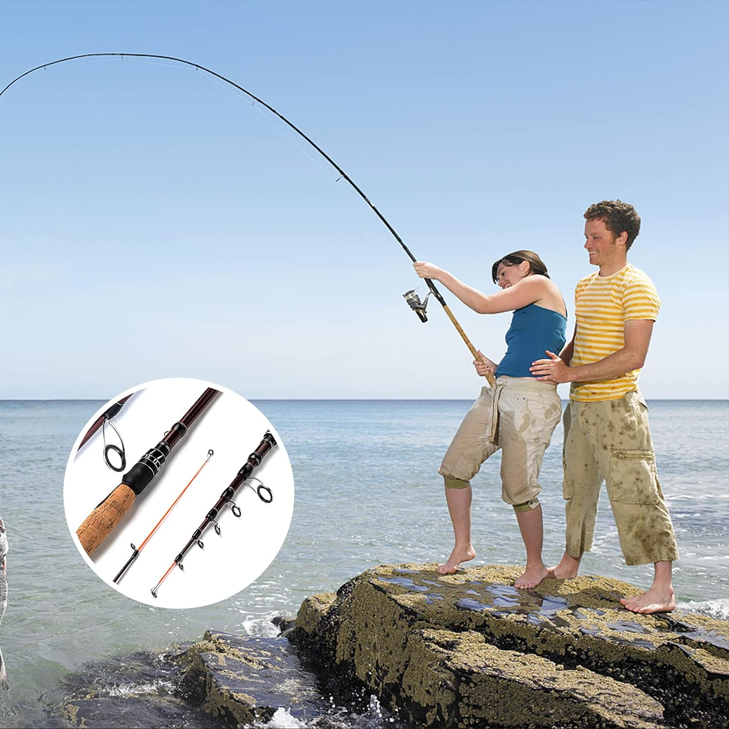 EOW XPEDITE Portable Telescopic Spinning Fishing Rods, 24T Rod Blanks & Solid Carbon Tip, Comfortable Cork Handle, Travel Rod, Fresh & Salt Water Fishing, Light Weight and Short Collapsible Rods image number 3