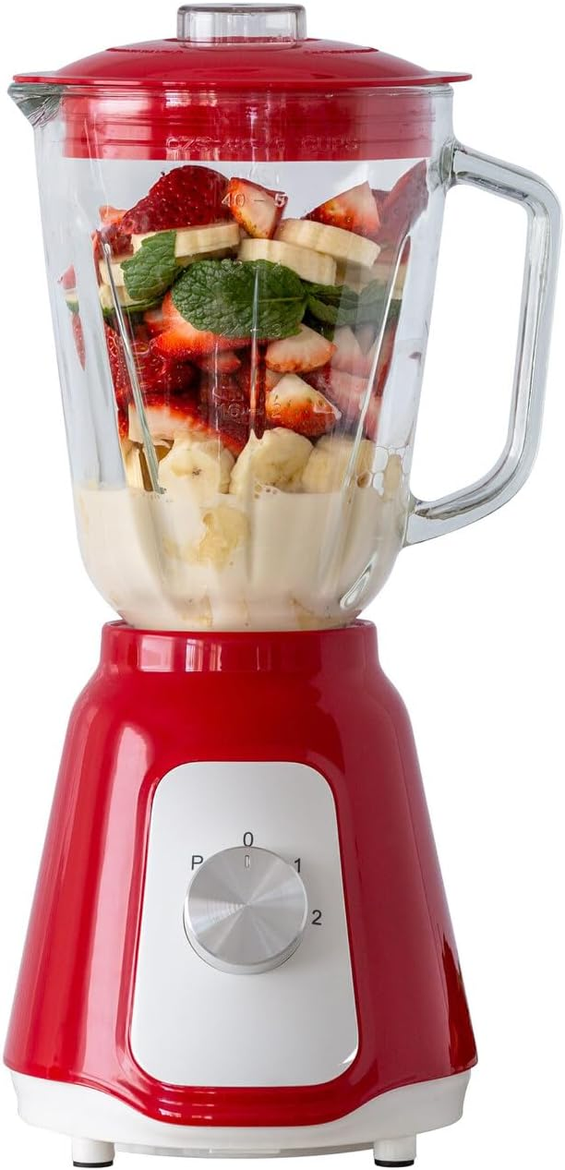 Healthy Choice 500W Glass Blender - Two Adjustable Speeds, 1.75L Capacity, Red - Versatile Speed Control, Pulse Button, Durable Glass Jar, Enhanced Safety Features, Non-Slip Fee image number 1