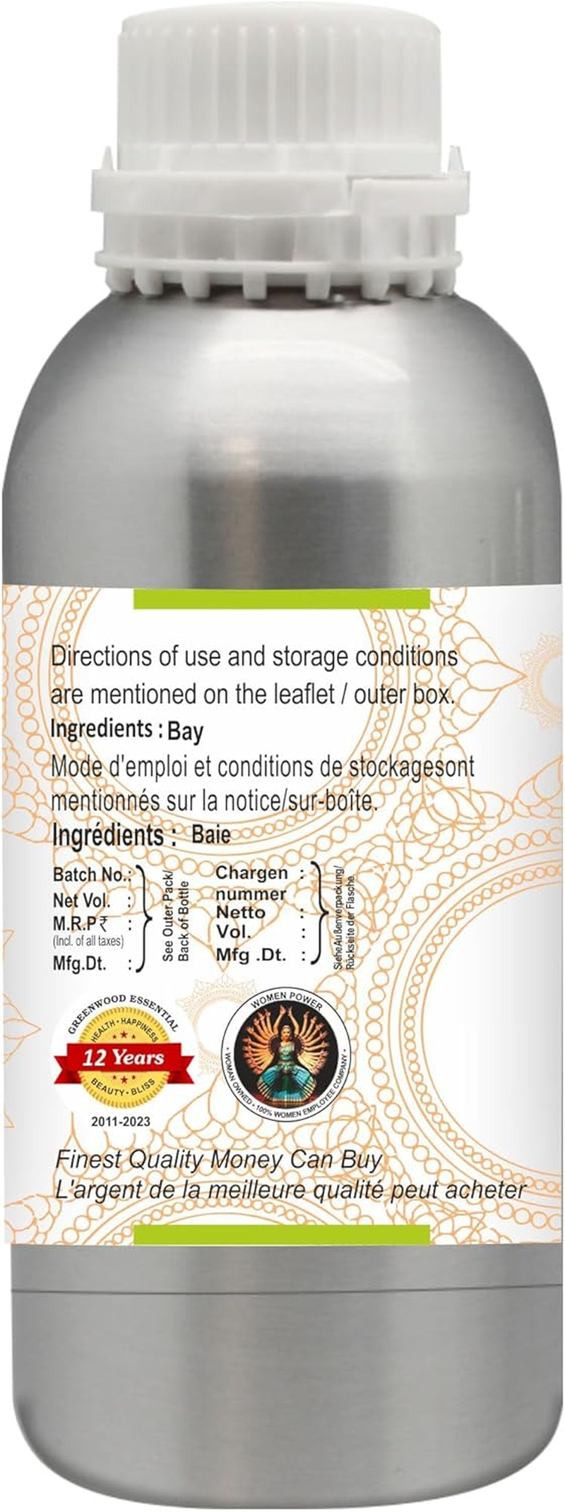 Greenwood Essential Pure Bay Essential Oil (Pimenta Racemosa) Steam Distilled for Personal Care 630Ml (21Oz)