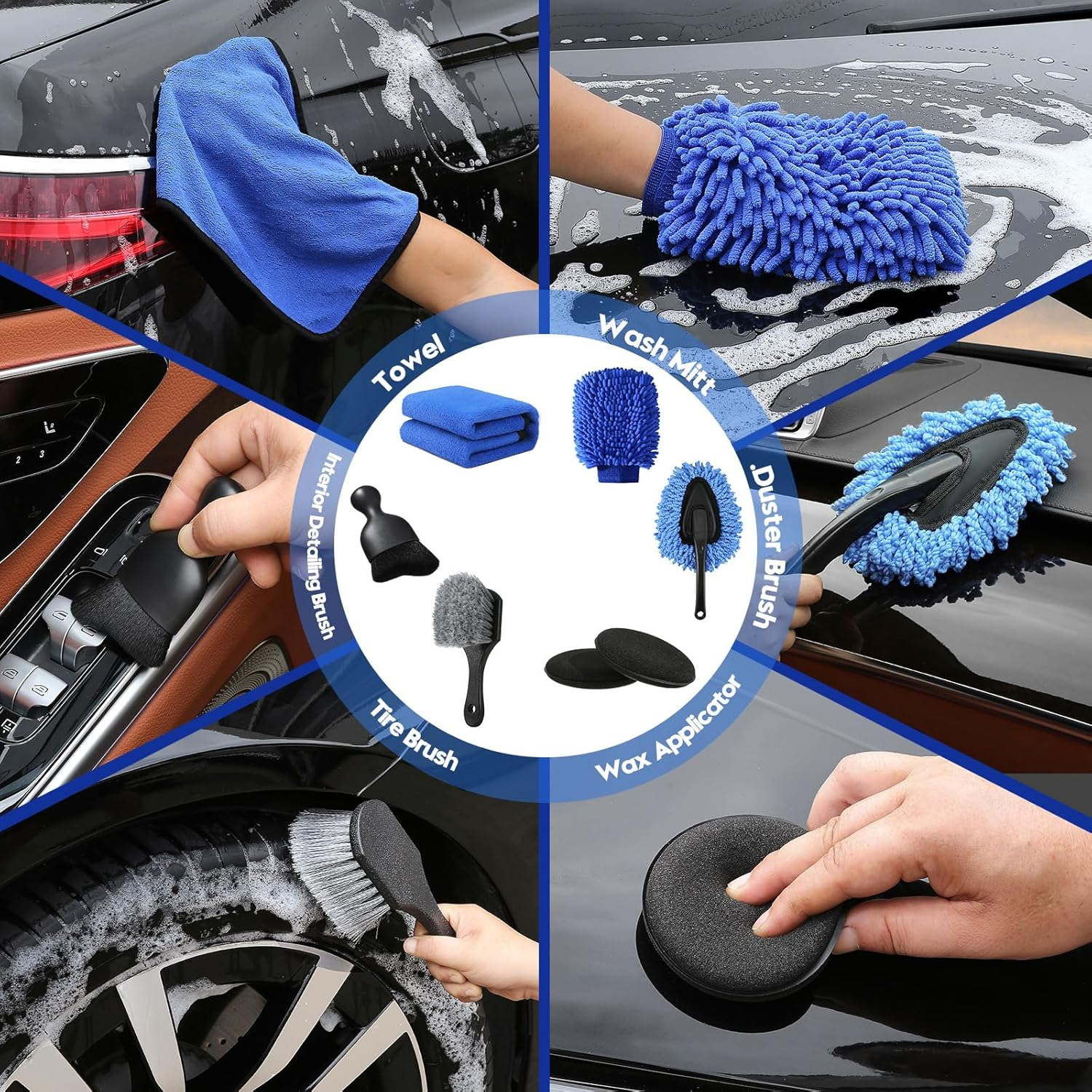 Qydipclin 45Pcs Car Detailing Kit, Car Detailing Brush Set, Car Wash Cleaning Kit, Car Detailing Brushes, Professional Car Care Kit for Interior Exterior Wheels, Blue image number 1