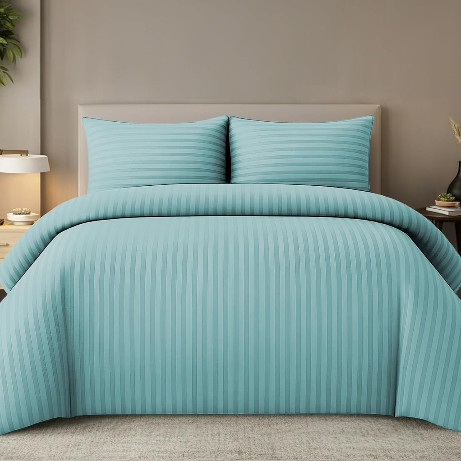 Pamposh Satin Stripe Double Duvet Set - Premium Hotel Quality Quilt Cover Bedding Sets - Hypoallergenic Ultra Soft Microfiber Bed Linen image number 3