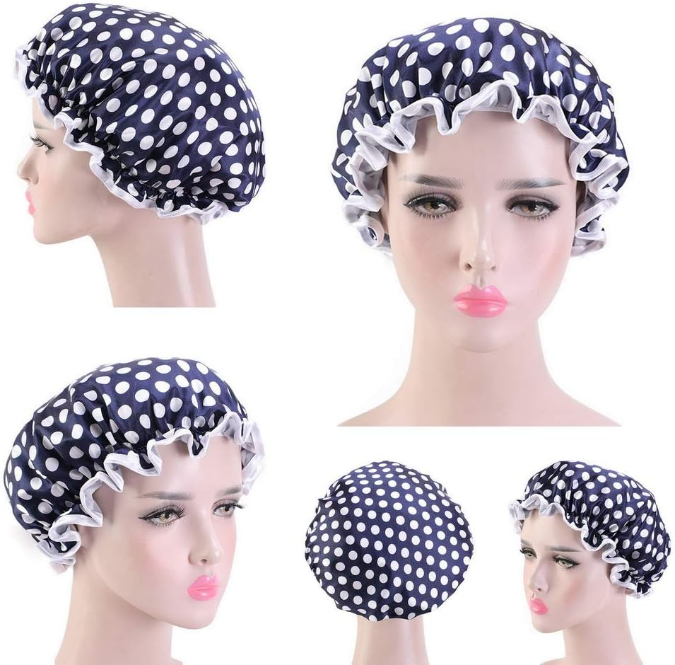 COMVIP Women Waterproof Elastic Band Bathing Cap Sleep Stain Bonnet I: Blue image number 2