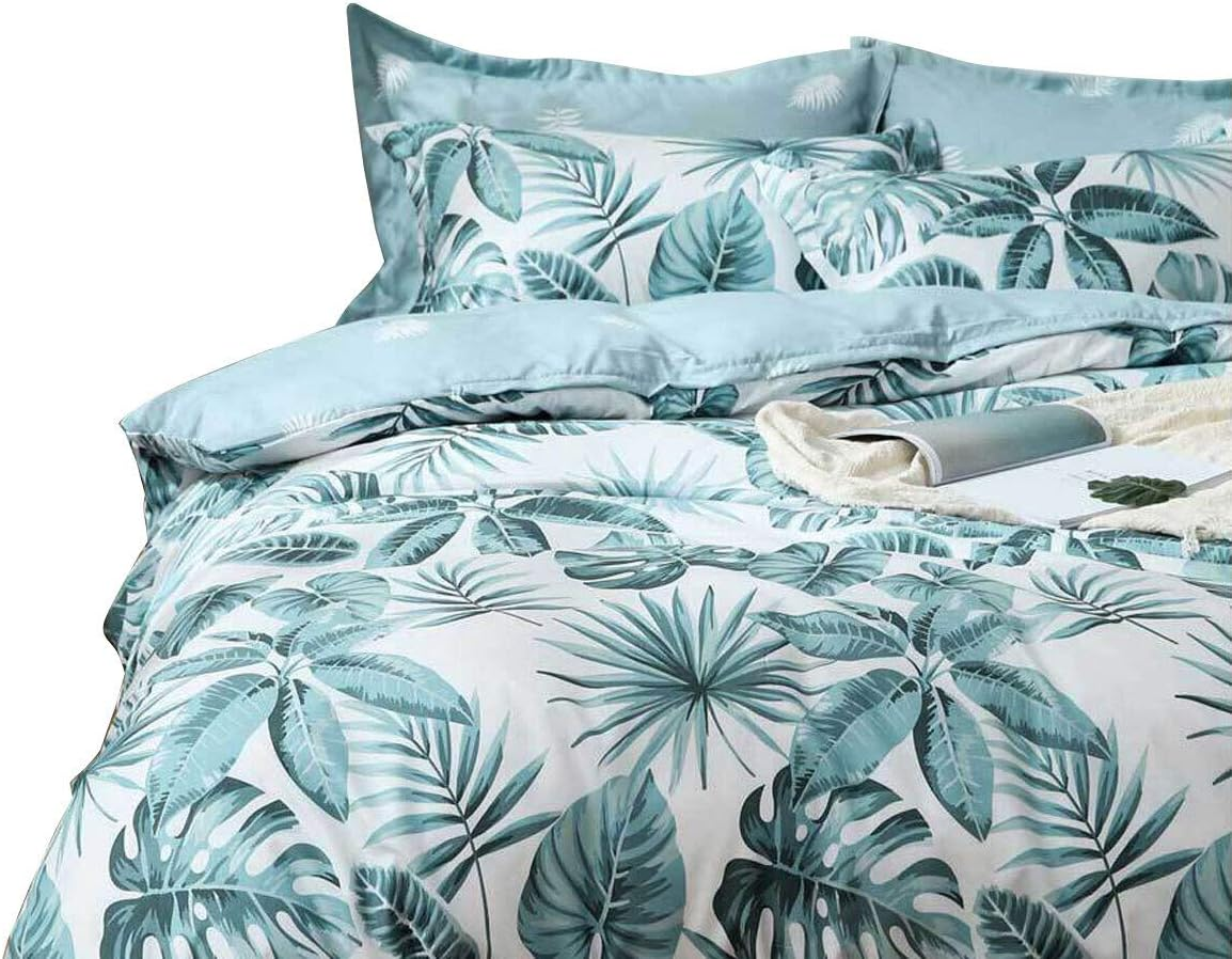 Palila Tropical Quilt Cover, Red Orange Teal Green Multiple Colors, 3Pcs King Tropical Leaf Floral Quilt Cover Set (King Size )