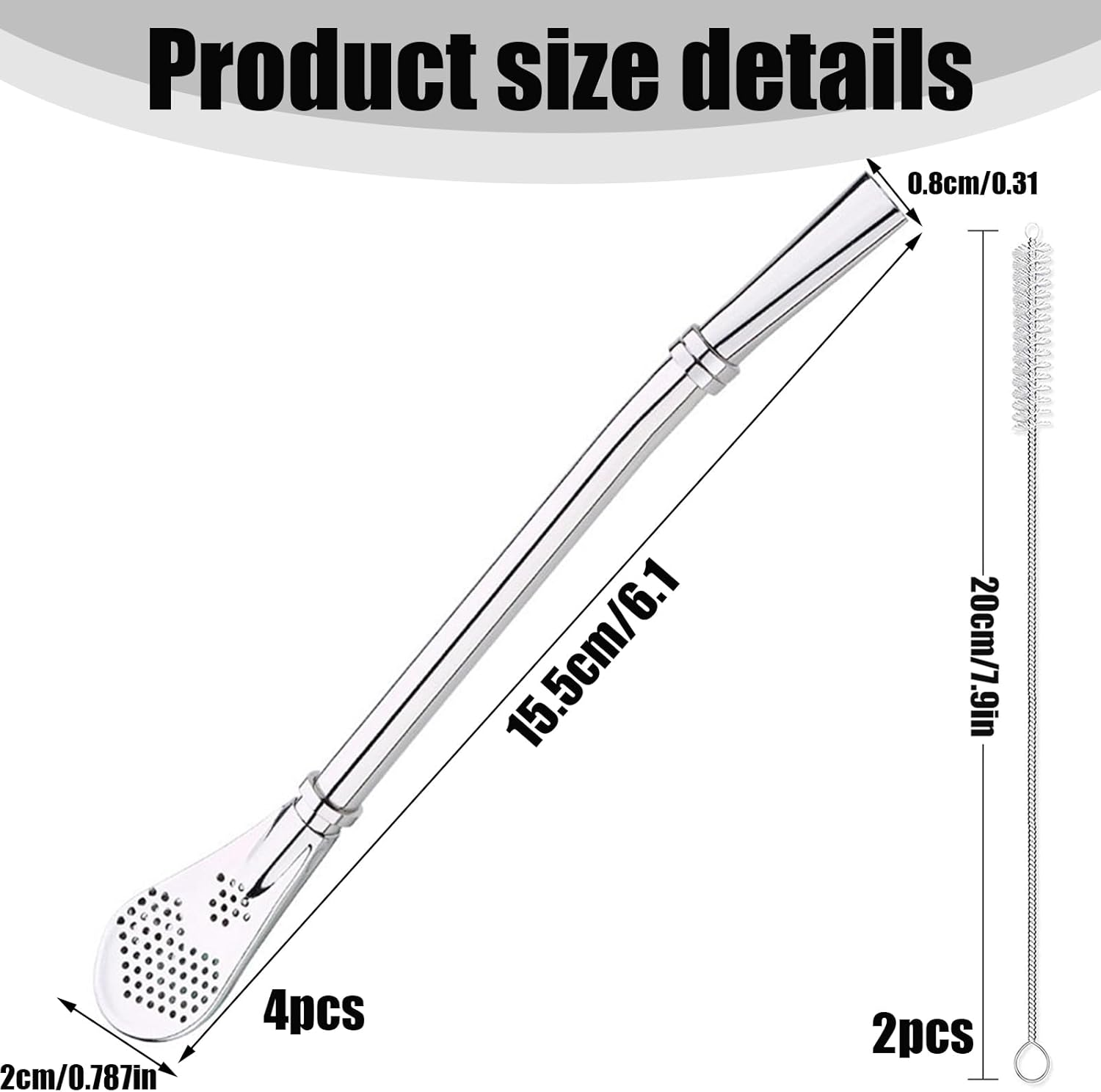 4 Pcs Yerba Mate Straw, Stainless Steel Straw Spoon with Filter,Cup Stirring Spoon Tea Straw Head Filter Straws with 2 Cleaning Brushes image number 2