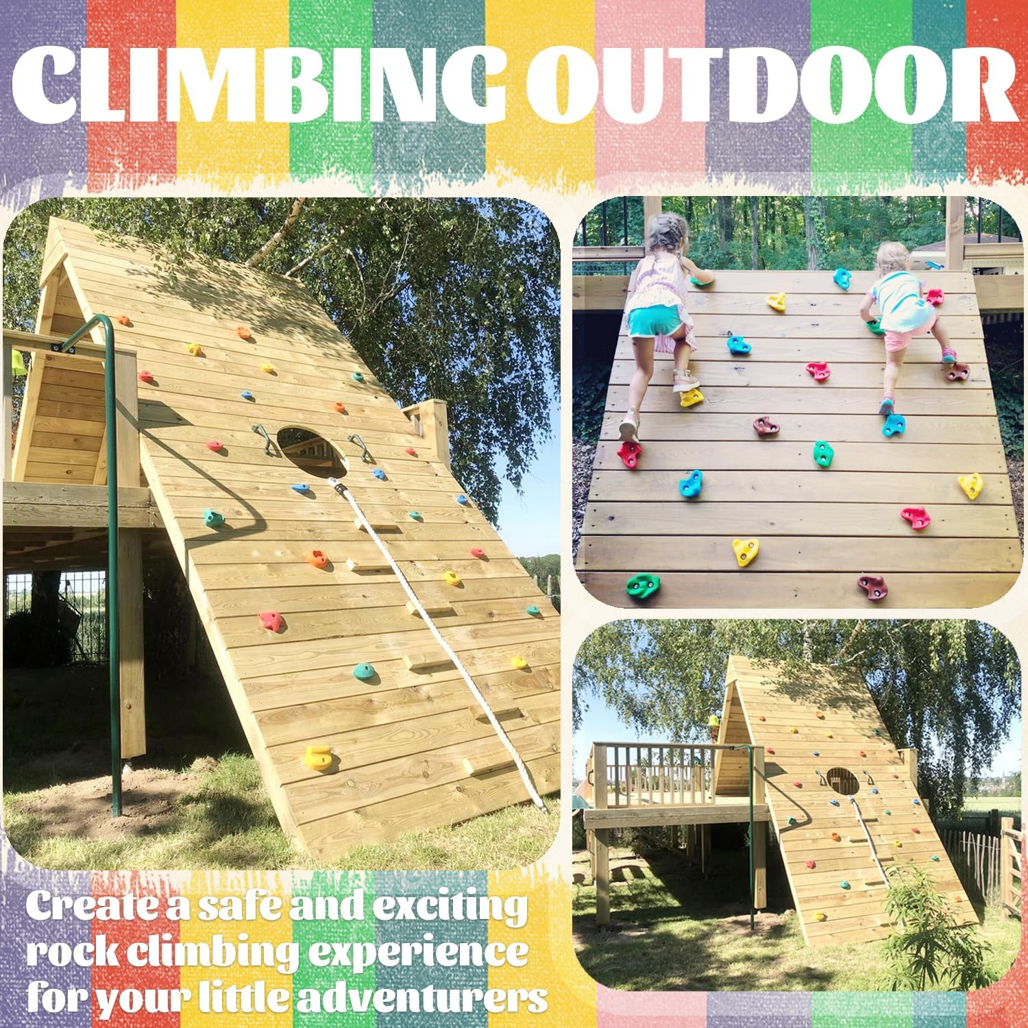 THANMAO Rock Climbing Holds for Kids and Adults,Playground Accessories,Indoor & Outdoor Rock Wall Climbing Kit,With Mounting Hardware and Knotted Rope (25 Pack) image number 3