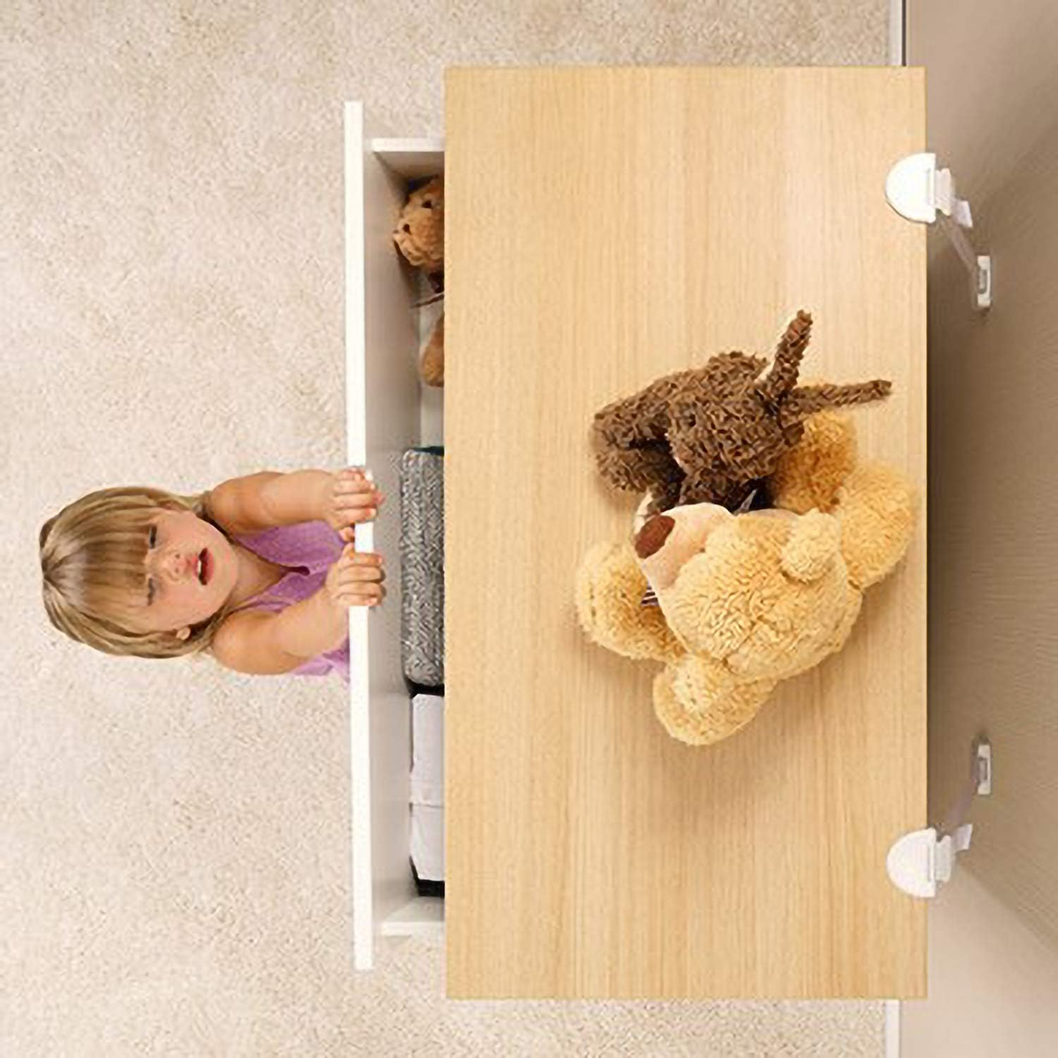 Qdos Zero-Screw Furniture Anti-Tip Kit | White | Patent Pending Securehooks Anchor Holds up to 200 Lbs in Drywall!- Easy Installation, No Screws, No Tools-Adhesive to Furniture Option! 1 Kit=2 Straps