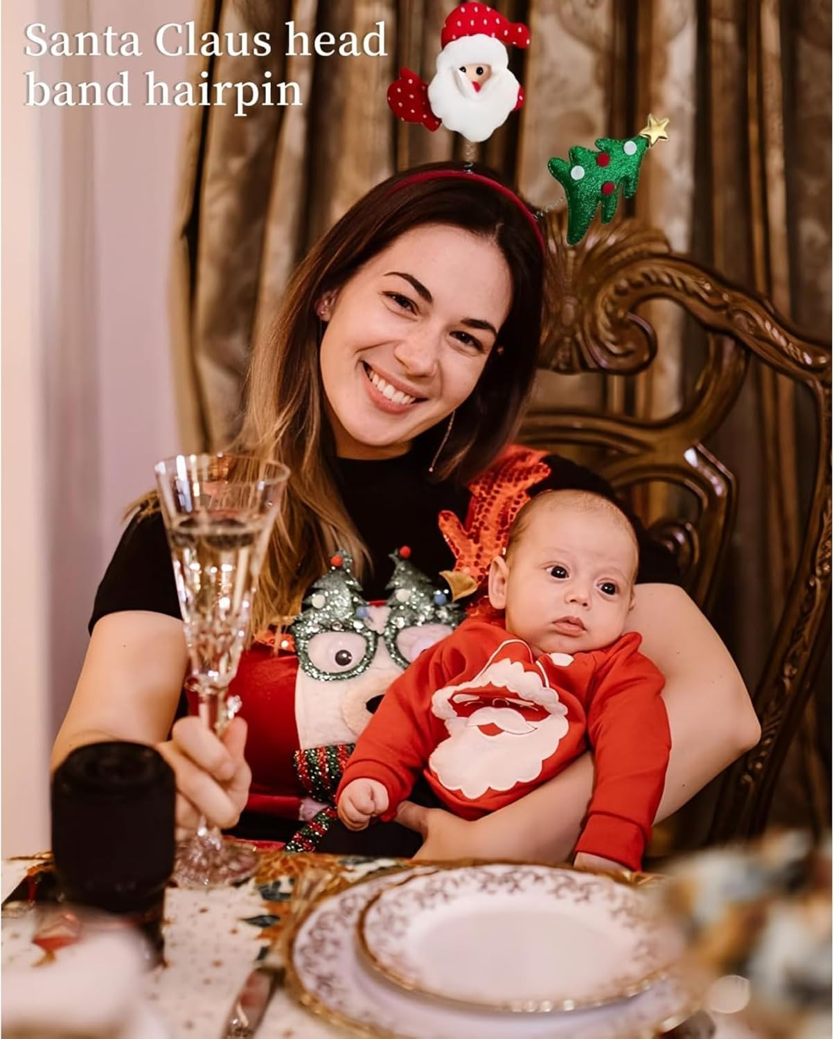 Itadaku 3 PCS Christmas Headbands for Girls, Reindeer Antlers, Santa, Tree and Festival Hairbands for Holiday, Party, Halloween, and Christmas Dress-Up image number 3