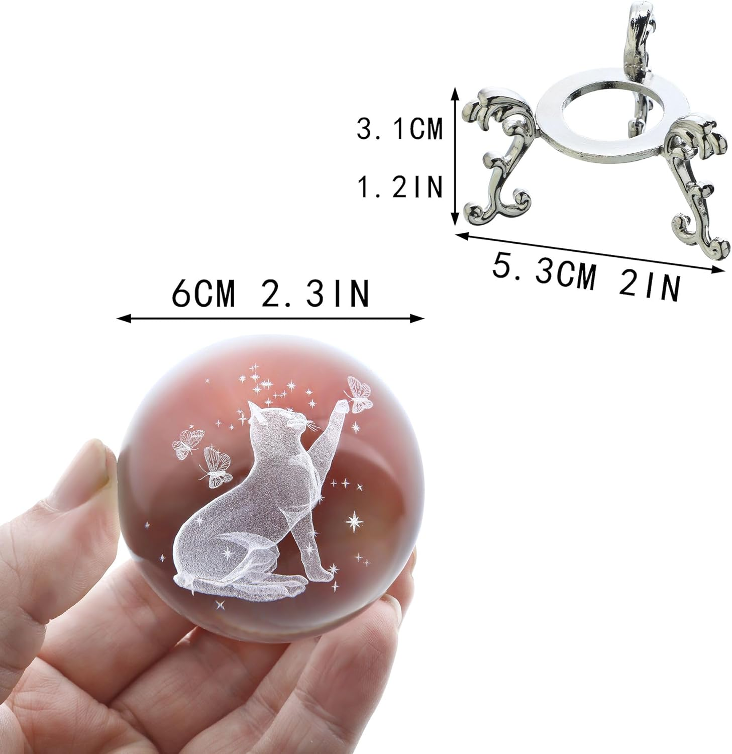 HDCRYSTALGIFTS Cat Crystal Ball with Stand 3D Laser Engraved Glass Globe Decorative Art Crystal Sphere Glass Ball Paperweight Gifts for Women(2.5In,Clear) image number 6