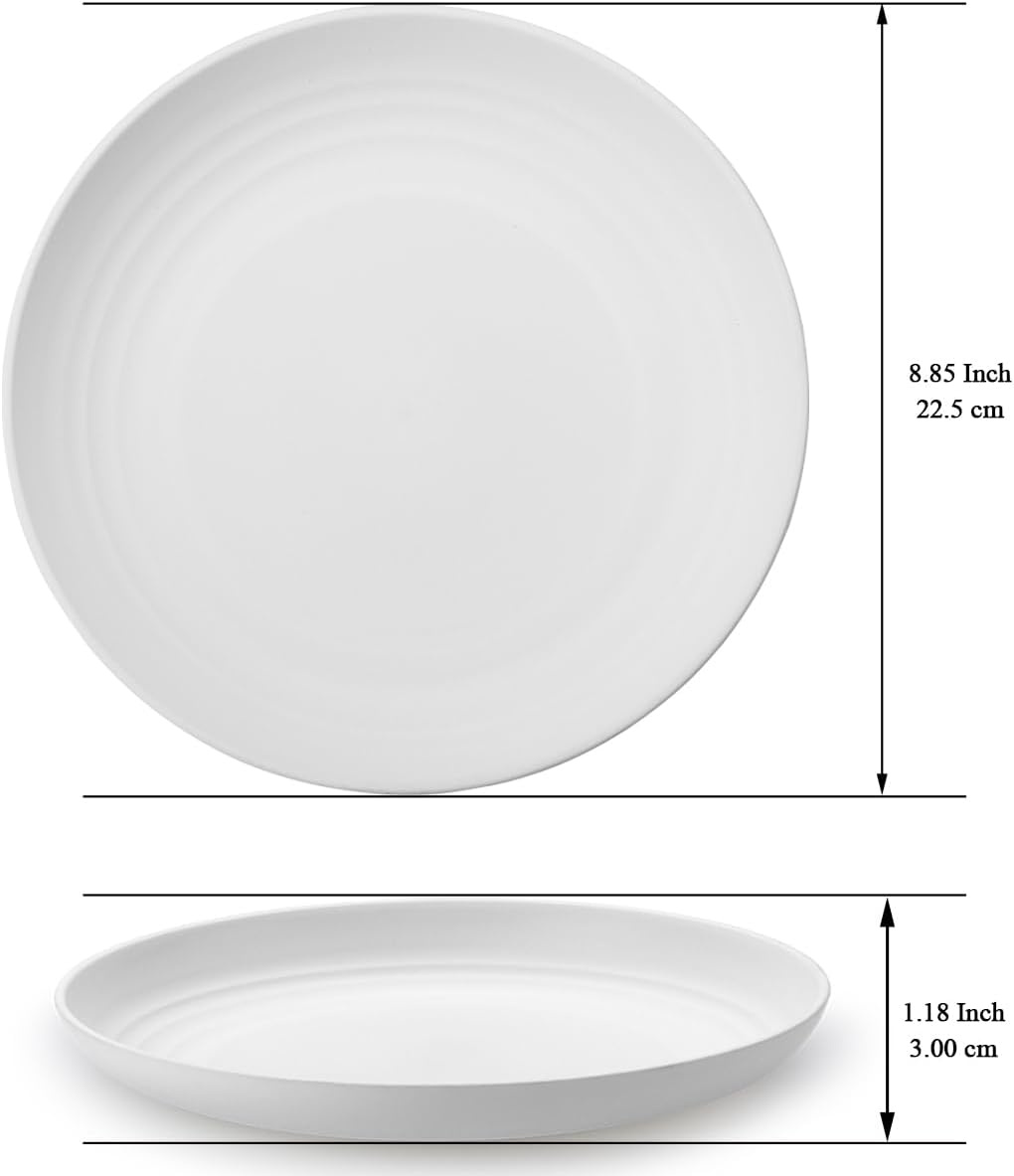 Berglander White Plastic Plates Set of 12 Pieces 9", Reusable and Sturdy Unbreakable Dinner Plates, Salad Plates, Pasta Bowls, Dishes for Home, Kid, Light Weight Easy Carry for Picnic, Camping image number 6