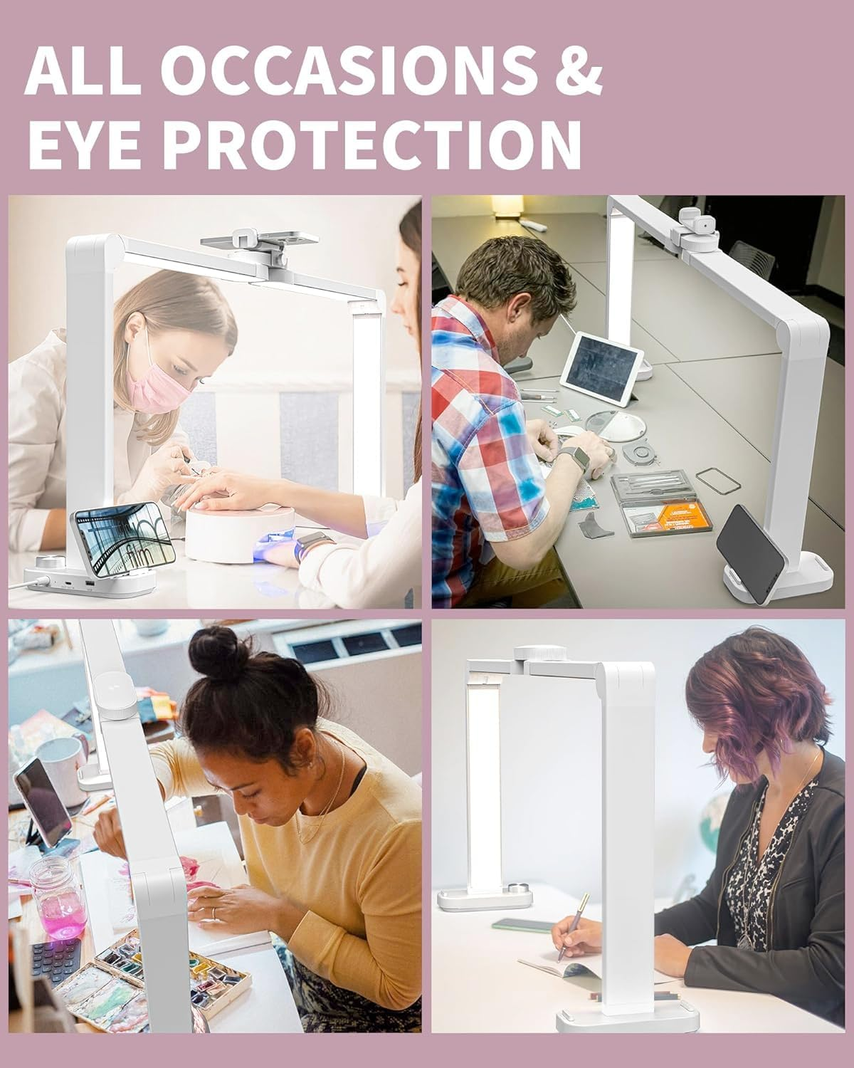 Foldable Nail Lamp for Desk Large Wide Half Moon Light with with 3 Modes 3000-6500K LED - No Glare Craft Desk Light for Manicure Lash Task for Esthetician 33.5'' image number 6