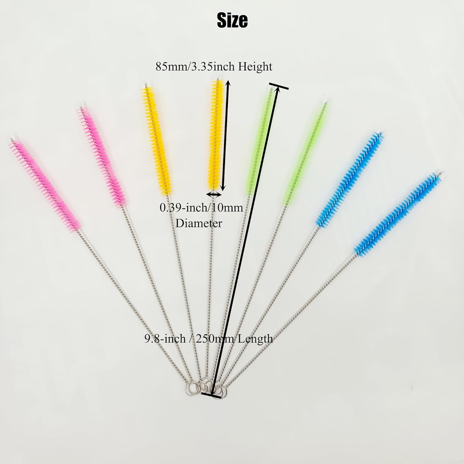 Straws Cleaner Brush with High Density Nylon Bristles & Stainless Handle & Hanging Loop, Also for Cleaning Sippy Cup, Bottle, Nozzle, Teapot, Narrow Area, D: 0.4 X L:10 Inch, Set of 8, 4 Colors Mix
