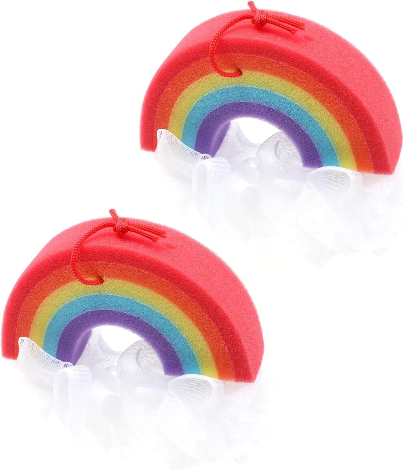 MERRYHAPY 2Pcs Rainbow Bath Flowers Bubble Forming Bath Wipes for Boys and Girls Creative Skin Scrubber image number 2