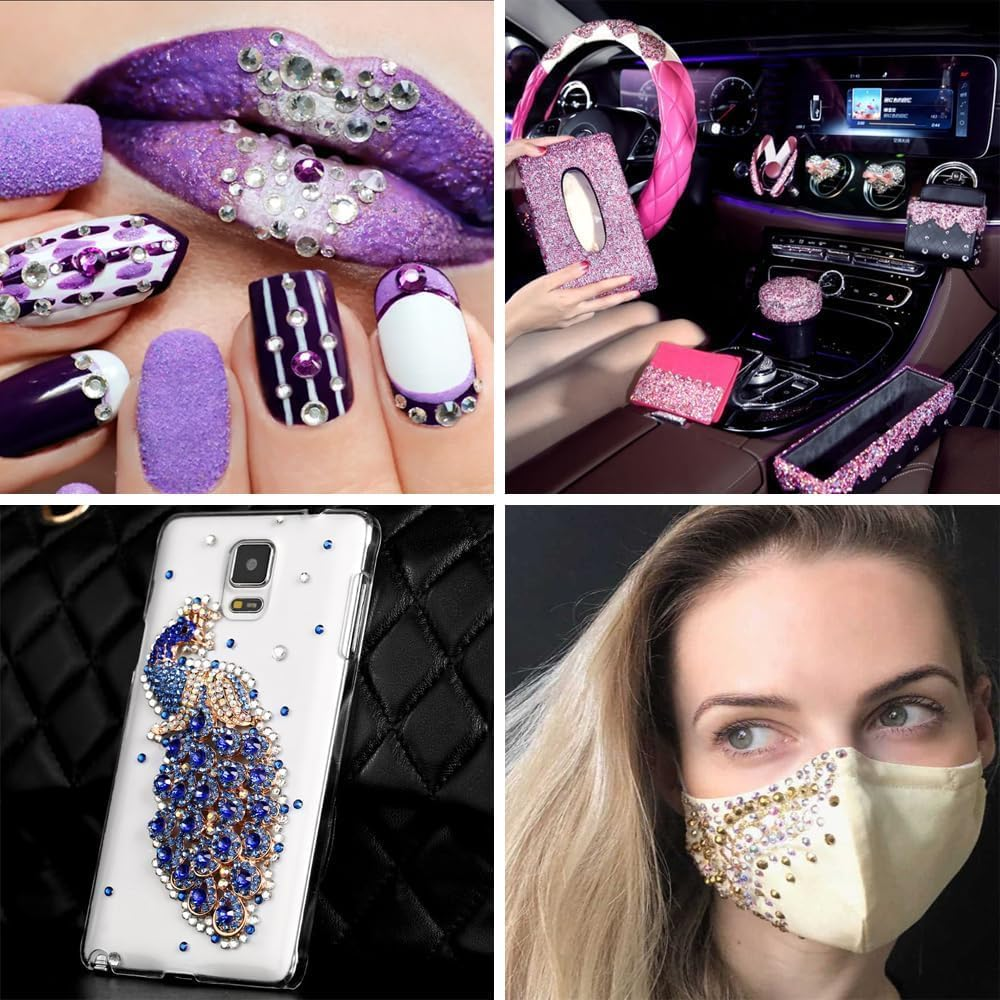 12000Pcs Nail Art Rhinestones, Betterjonny 24 Colors 4Mm round Nail Flatback Rainbow Gems Set with Tweezers and Pencil AB Glitter Flat-Bottomed Rhinestone for Crafts Decoration and Jewelry Making image number 2