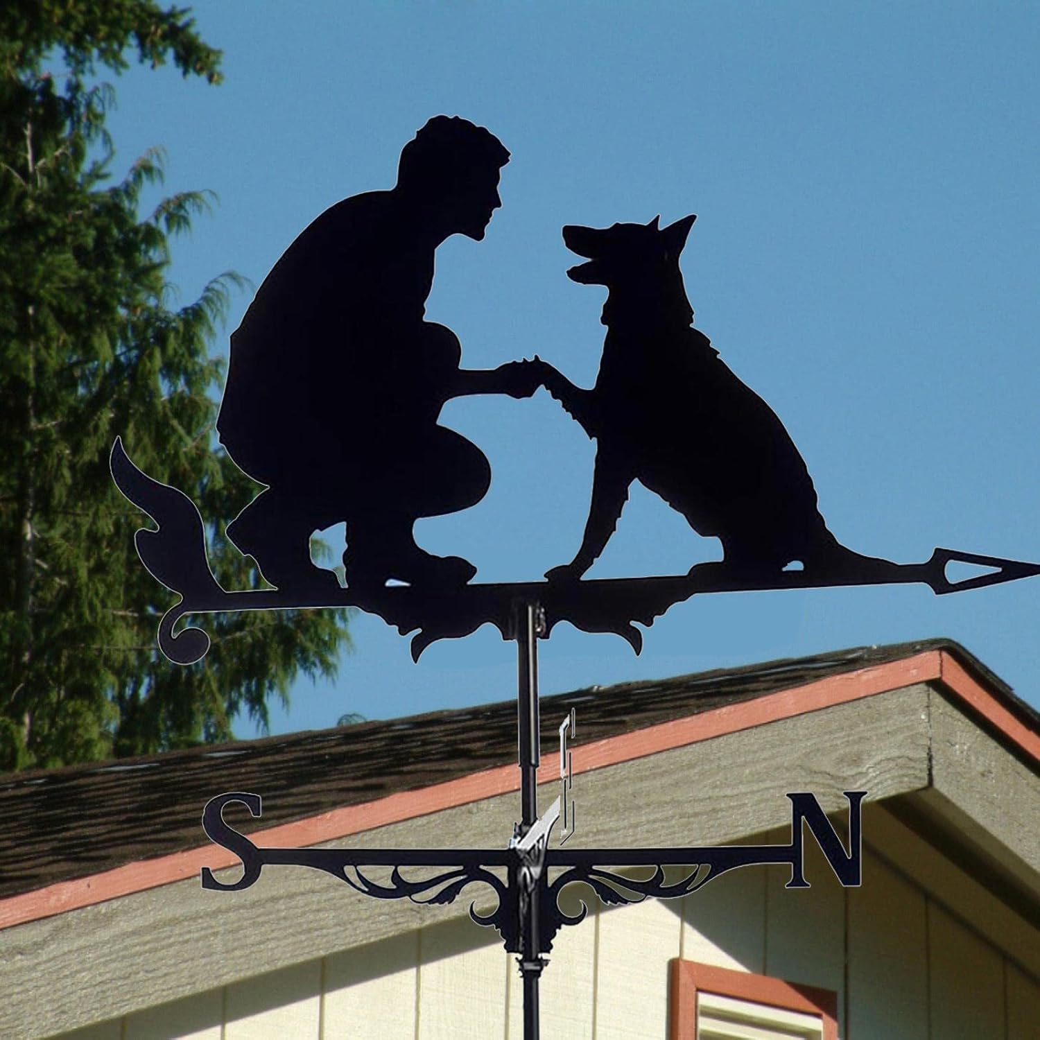 Prettyia Roof Weather Vane, Traditional Drawing Iron Weather Vane, Roof Decoration Drinking Garden, Multifunctional Weather Vane, for Barn, Pavilion - Man with Dog, as Described image number 5