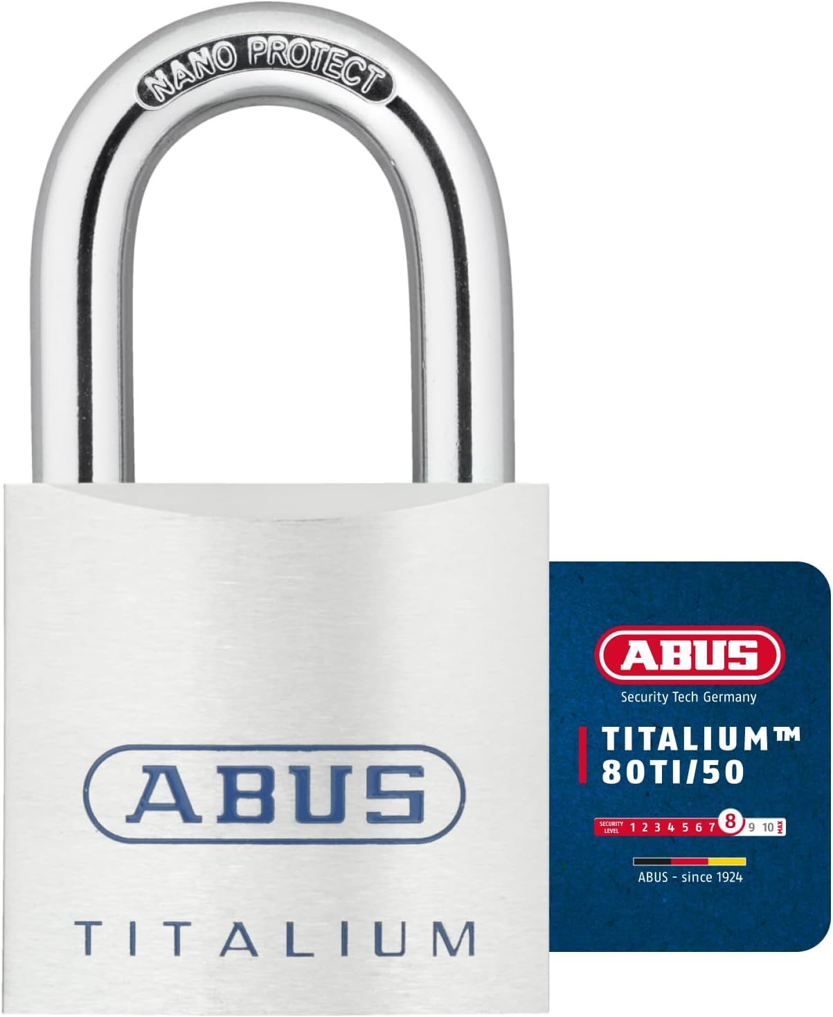 ABUS Titalium 80TI/50 Gl.-8012 Padlock - Keyed Alike - Basement Lock with Lightweight, Solid Lock Body Made of Special Aluminium - ABUS Security Level 8 - Silver image number 6