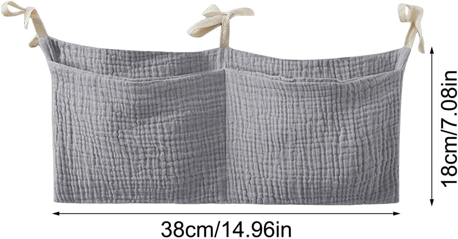 Crib Organizer for Crib | Portable Bedside Bag Diaper Nursery Organizer,Cotton Organizing Bag with 2 Pockets Multiple-Use Baby Bedding for Feeding Bottle image number 3