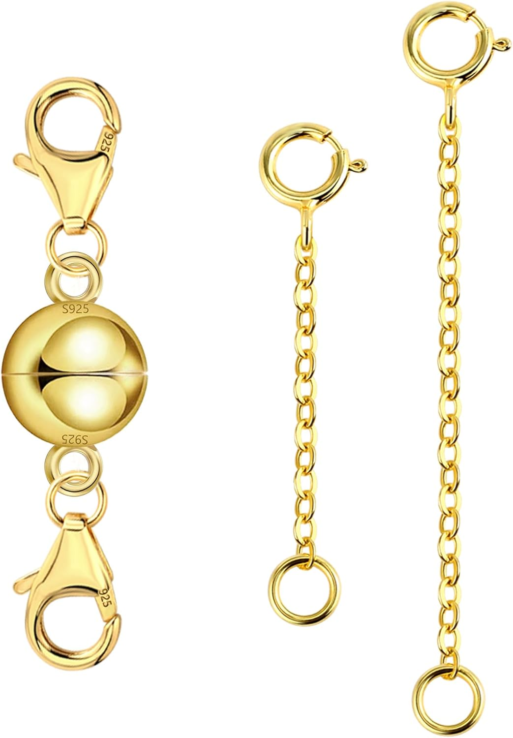 ALEXCRAFT 14K Gold Disco Ball Magnetic Necklace Clasps and Closures 925 Sterling Silver Double Lobster Clasp Magnetic Jewelry Clasps for Necklaces Bracelet