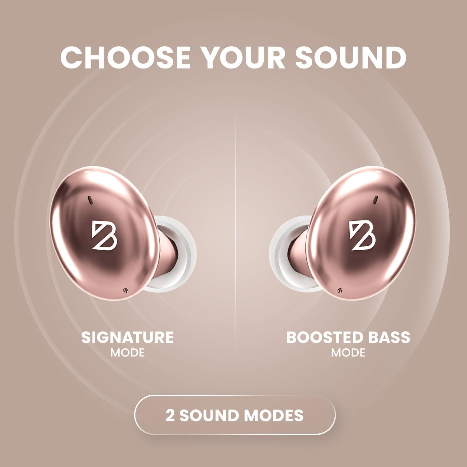 Tempo 30 Rose Gold Wireless Earbuds for Small Ears Women, Cute Pink Bluetooth Bass Boost Earphones Small Ear Canals, IPX7 Sweatproof, 32-Hour Long Battery, Loud in Ear Headphones Women image number 3