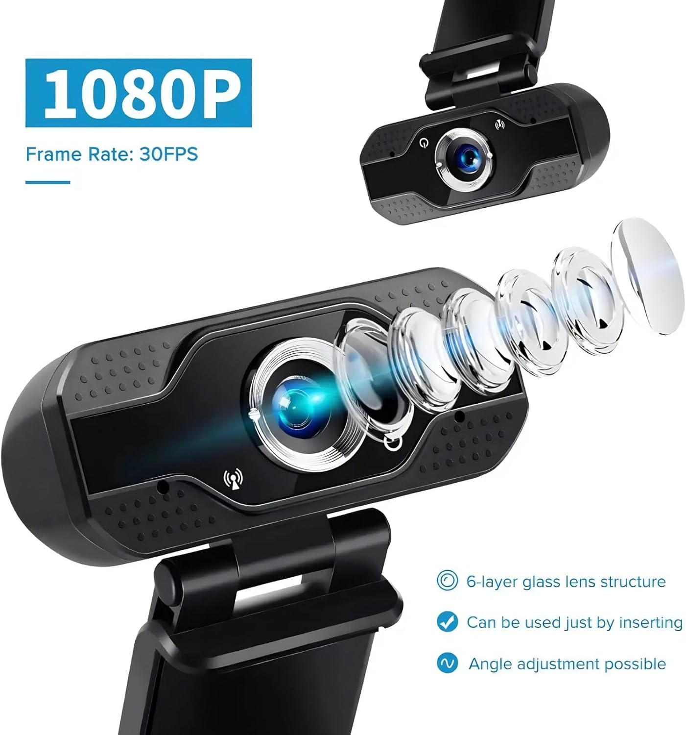 1080P Webcam with Microphone Cheap Gaming Camera with Microphone, HD Webcam HD 1080P Autofocus Webcam USB with Microphone for Laptop PC for Online Classes Conference Video Calling Streaming Webcams image number 2