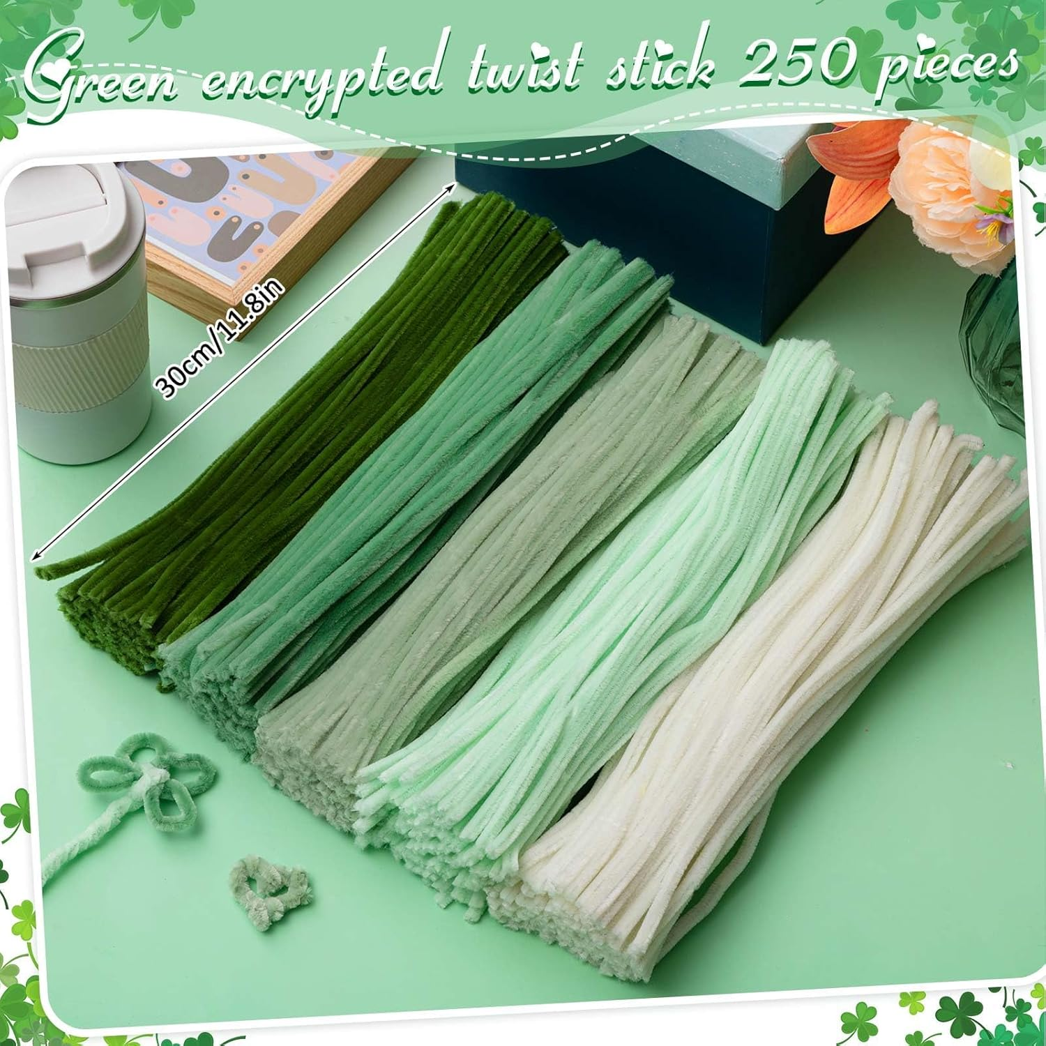 500 Pieces Pipe Cleaners Chenille Stems for Flowers Craft Supplies Bulk Fluffy Fuzzy Sticks for DIY Art Projects Creative Gift Wrapping Party Decorations(Boho Green,12 Inch) image number 1