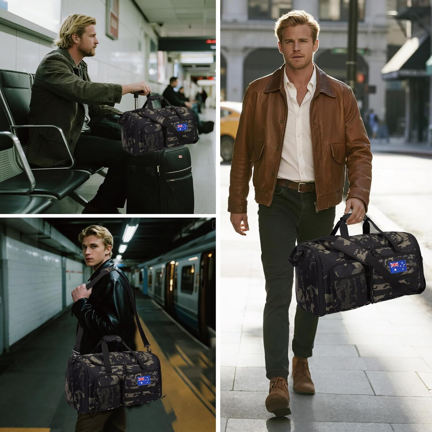 Tactical Duffle Bag for Travel Expandable 52L Large Duffle Bag for Men Gym Duffel with Wet Pocket Multi-Functional Carry on Bags Weekender Overnight Bag Organizer Duffel Bag for Travel - Blue image number 6