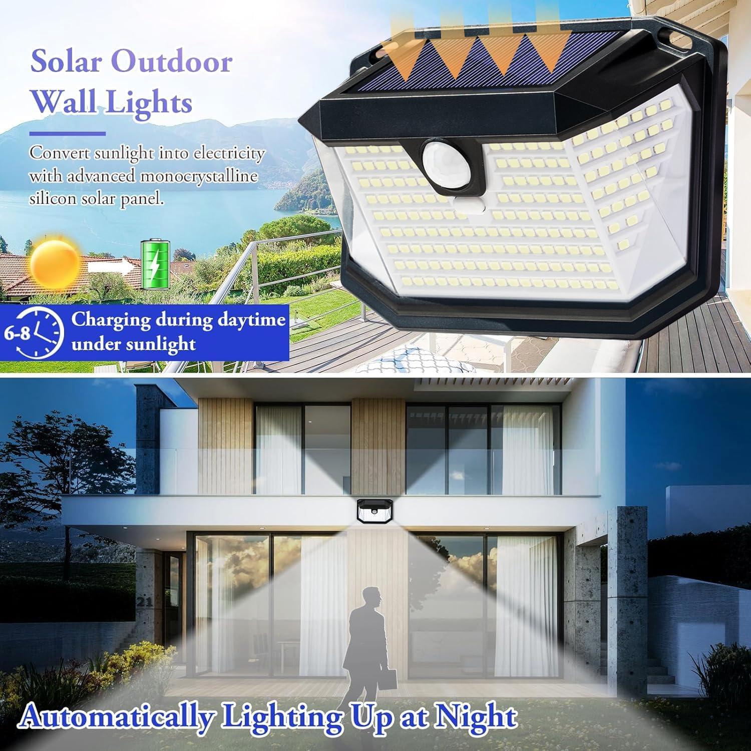 Solar Security Lights Outdoor Waterproof,3 Mode Motion Sensor Lights Outdoor,202Led Wide Angle outside Lights Solar Powered,Ip65 Waterproof Solar Wall Lights for Front Door,Yard, Garage,Garden (2) image number 2