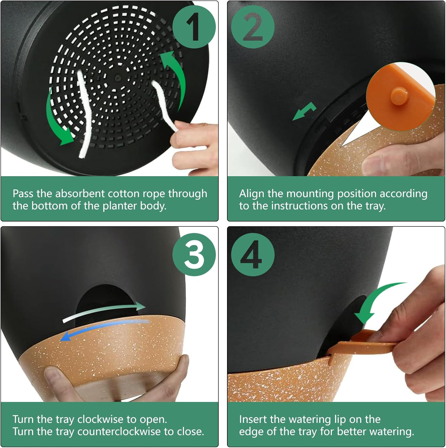 Self Watering Plants Pot with Drainage Hole, Flower Plants Pots for Indoor & Outdoor, Black Plastic Self Watering Planters Succulent Pot 5Pcs/Set image number 6