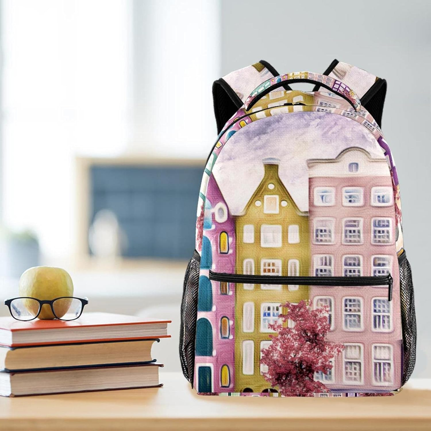 Oil Painting House Red Tree Backpack Students Shoulder Bags Travel Bag College School Tote Backpacks image number 3