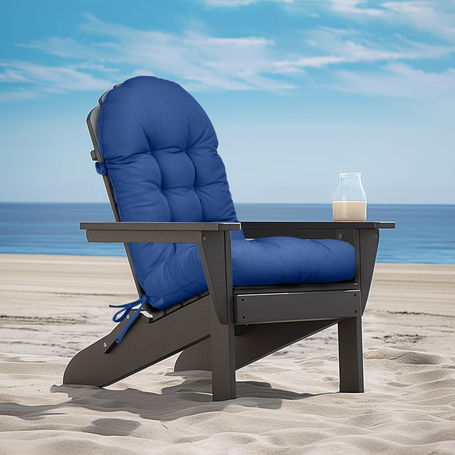 Mudilun Outdoor Adirondack Chair Cushion High Weather Resistant Tufted Waterproof Lounge Cushion Anti-Slip Thickened High Back Patio Seat Pads - Blue image number 6