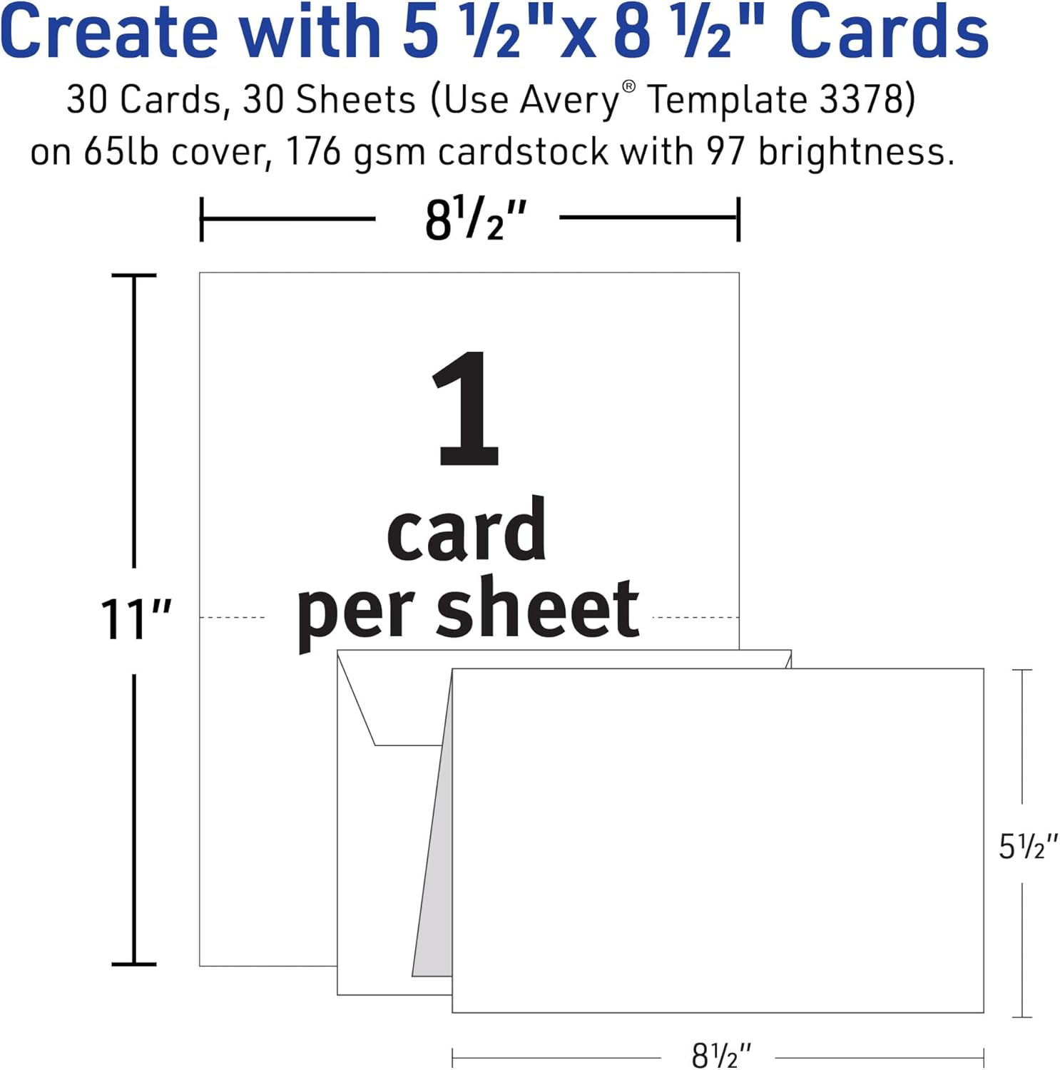 Avery Textured Half-Fold Greeting Cards for Inkjet Printers, Uncoated, 5.5 X 8.5 Inches, White, Box of 30 (03378)