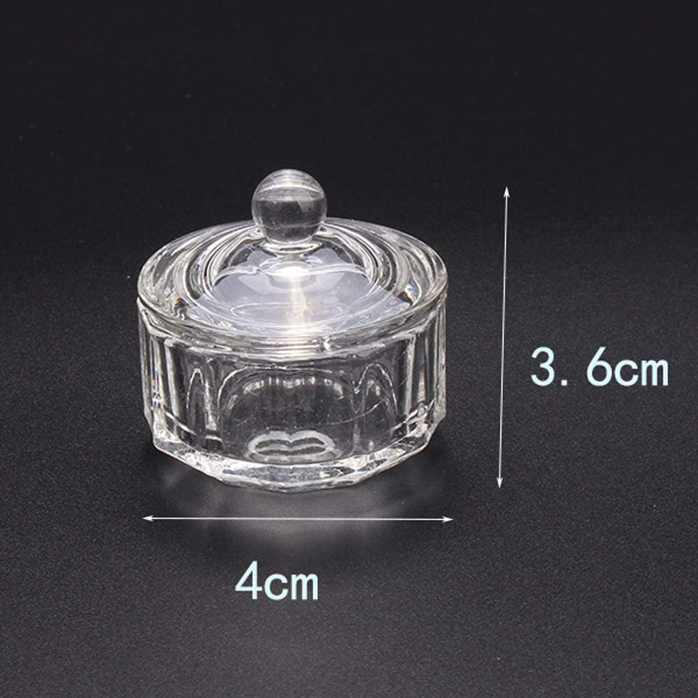 1 Piece Nail Dappen Cup Nail Art Acrylic Crystal Glass Dish Cup Nail Art Glass Acrylic Dappen Dish Liquid Powder Crystal Cup Glassware Tools with Lid for Mixing Liquid Powder, Transparent