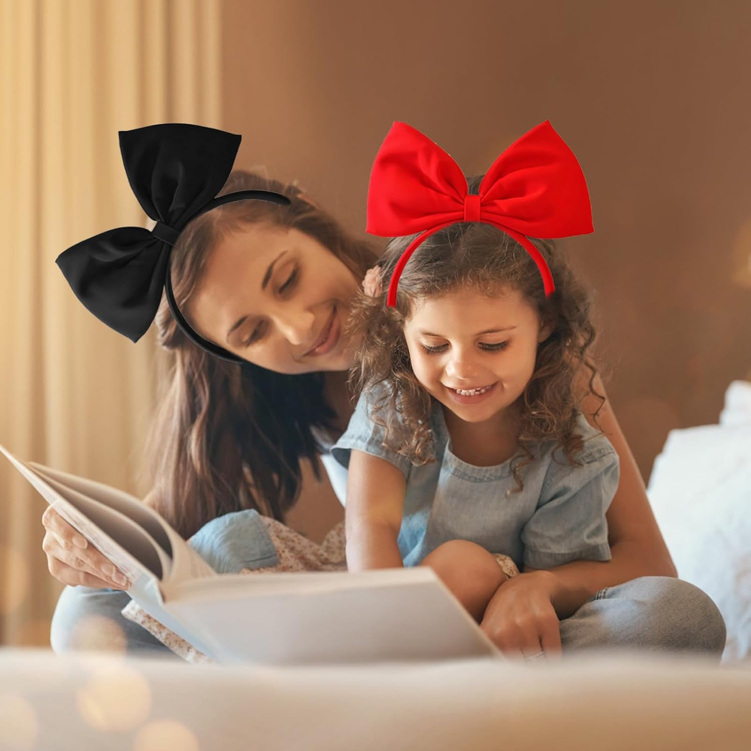 EUYKQNOI Black Bow Headband Headdress for Women and Girls, Valentine'S Day Red Bow Hair Bands Hair Band Perfect Hair Accessories for Party and Cosplay, Pack of 2 image number 2