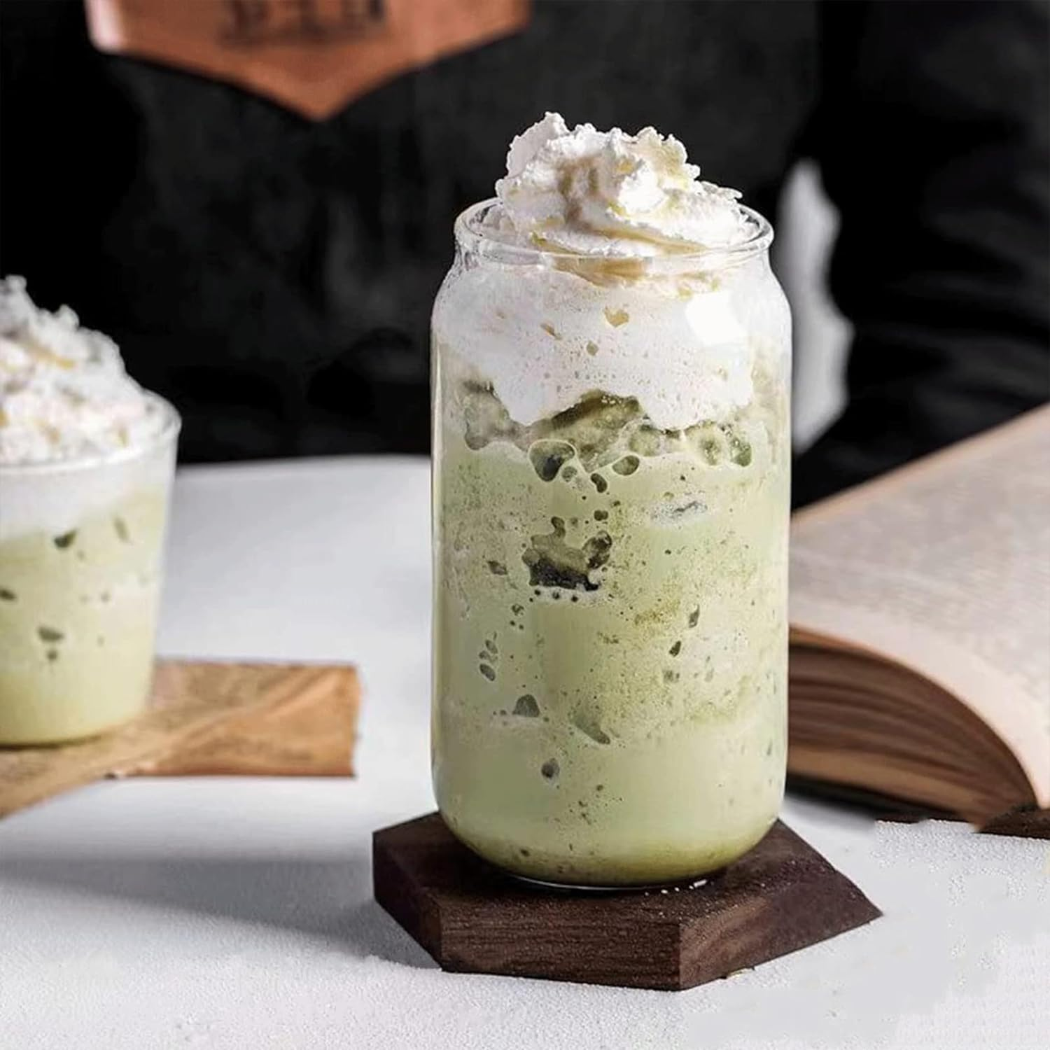 Drinking Glasses Cups with Lids and Straws，And Brushes - 16 Oz Mason Jar Cups Tumbler Cup - Set of 4, Includes Lids and Glass Straws - Perfect for Coffee, Smoothies, Candy，Kitchen，And More! image number 5