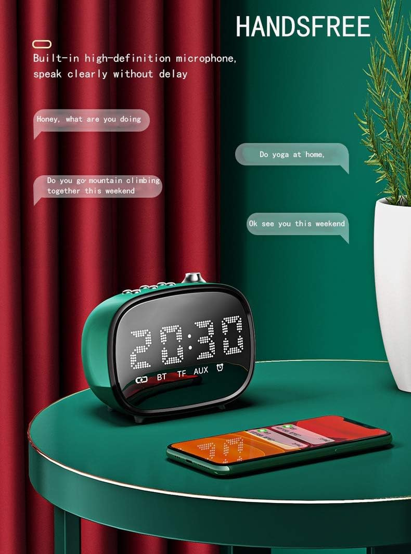 Bluetooth Speaker, Alarm Clock Speaker Bedside, LED Display Time, Hands-Free Calling, AUX, Long Battery Life,Tf, Simple Hifi Bass Button image number 6
