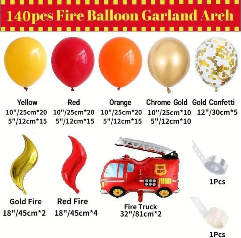Birthday Traffic Vehicle Fire Truck Balloon Wreath Set, 138 Pieces, Aluminium Film Latex image number 2