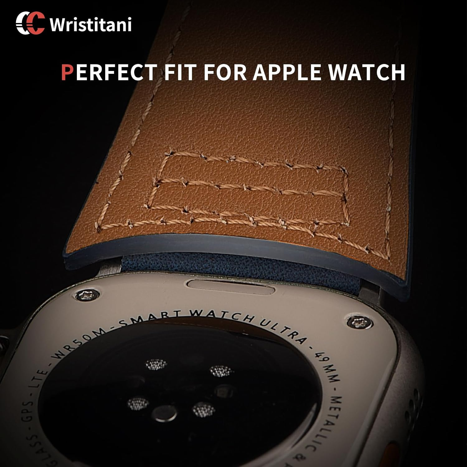 Wristitani Leather Bands Compatible with Apple Watch Band 49Mm 46Mm 45Mm 44Mm 42Mm 41Mm 40Mm for Men, Top Genuine Leather Replacement Strap for Iwatch Ultra2 Ultra Series 10 9 8 7 SE2 SE 6 5 4 3 image number 3