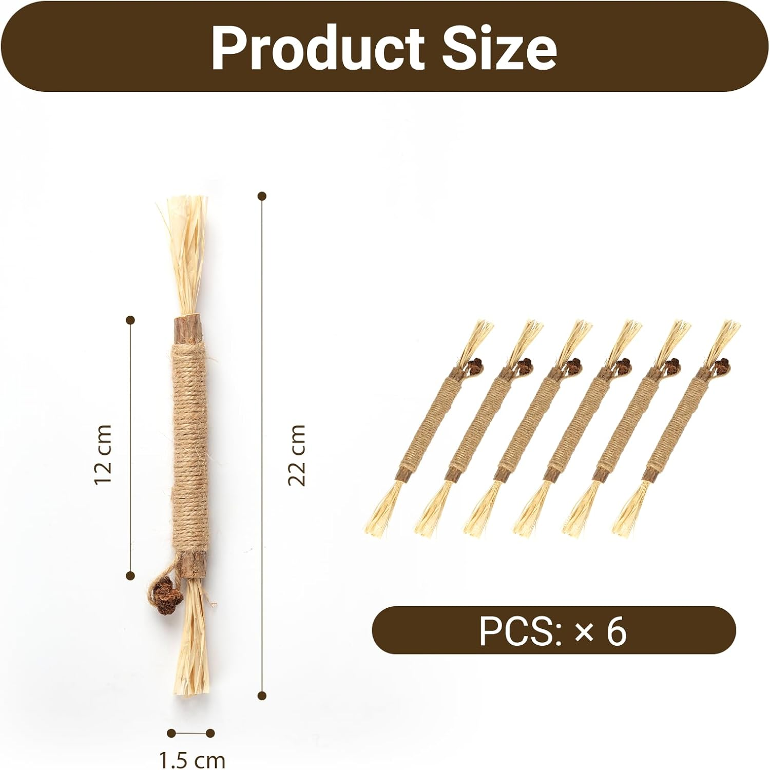 6 Pack Natural Silvervine Chew Sticks for Cats, Catnip Toys for Indoor Cats, Kitten Teeth Cleaning