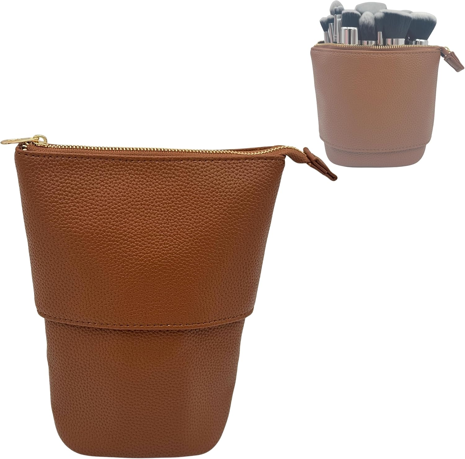 JAZD Travel Makeup Brush Bag Standup Brush Holder Portable Convertible Make up Brush Pouch Cosmetic Case, BEIGE, Minimalist Multipurpose