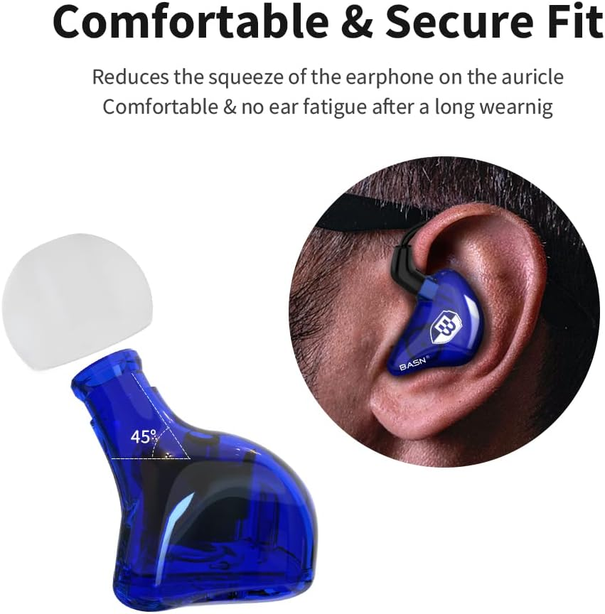 BASN Bsinger in Ear Monitors Wired Earphones with Noise Isolation, Dual Dynamic Drivers High Definition Iems with MMCX Detachable Cable for Musicians Drummers Singers(Blue) - Blue image number 6