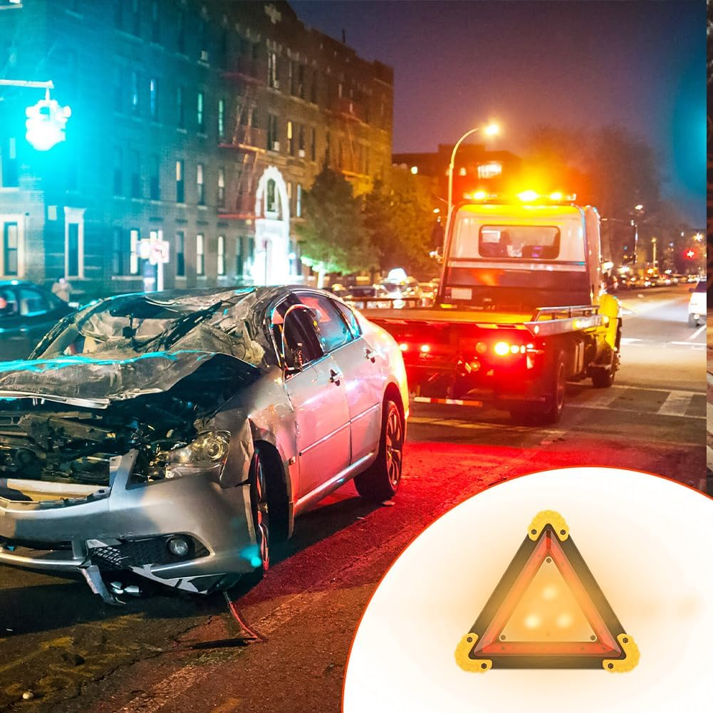 Lwuey Multifunctional Emergency Triangle Warning Light for Vehicles, Triangular LED Safety Flashing Sign Roadside Reflective Triangles Lamp Accident for Outdoor Camping Car Repairing Job Site Lighting image number 1