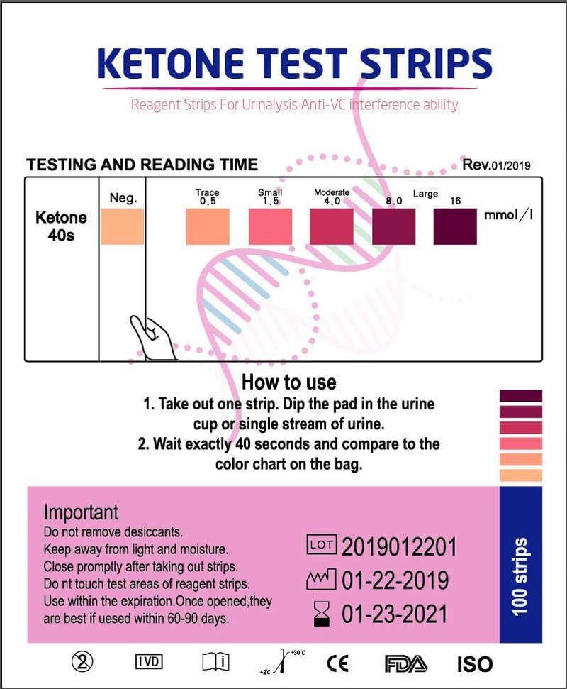 Ketone Test Strips, 100 Urine Test Strips for Testing Ketones on Low Carb Ketogenic Diet, Monitor Ketosis, Keto Diet Tracker, Keto Strips, Ketone Urinalysis Test Strips, Ketones Test Kit