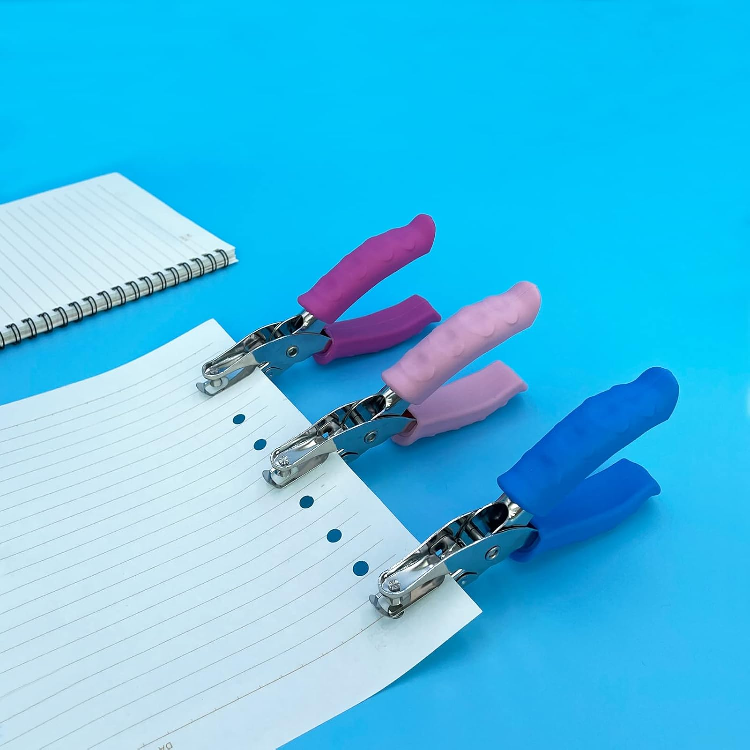 Paper Hole Puncher for Crafts, One Hole Punch with Blue Soft Grip Handle, Small Hole Punch for Kids and Adults, Handheld Circle Punch for Paper Crafts in Home, Office, Classroom 3 Pack image number 5