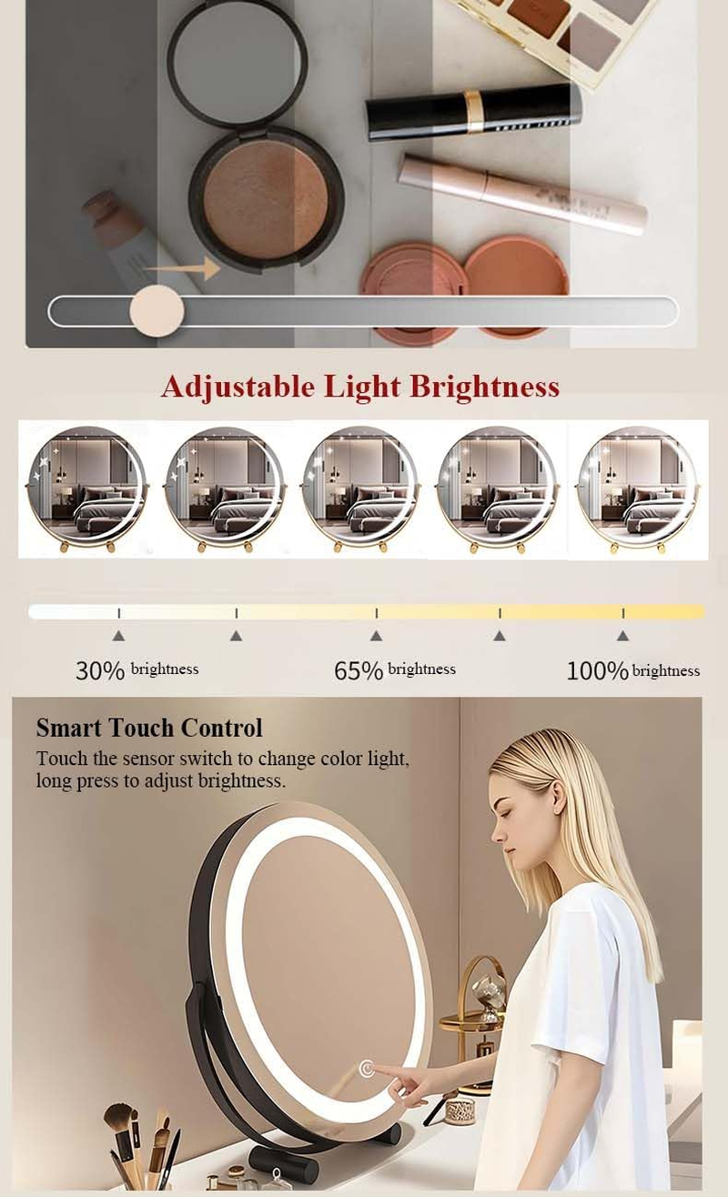 LED Vanity Mirror with Starry Sky Lights Crescent Moon 3-Color Adjustable Makeup Mirror round HD Mirror for Girls (Starlight,Gold 30Cm) - White 30Cm image number 3