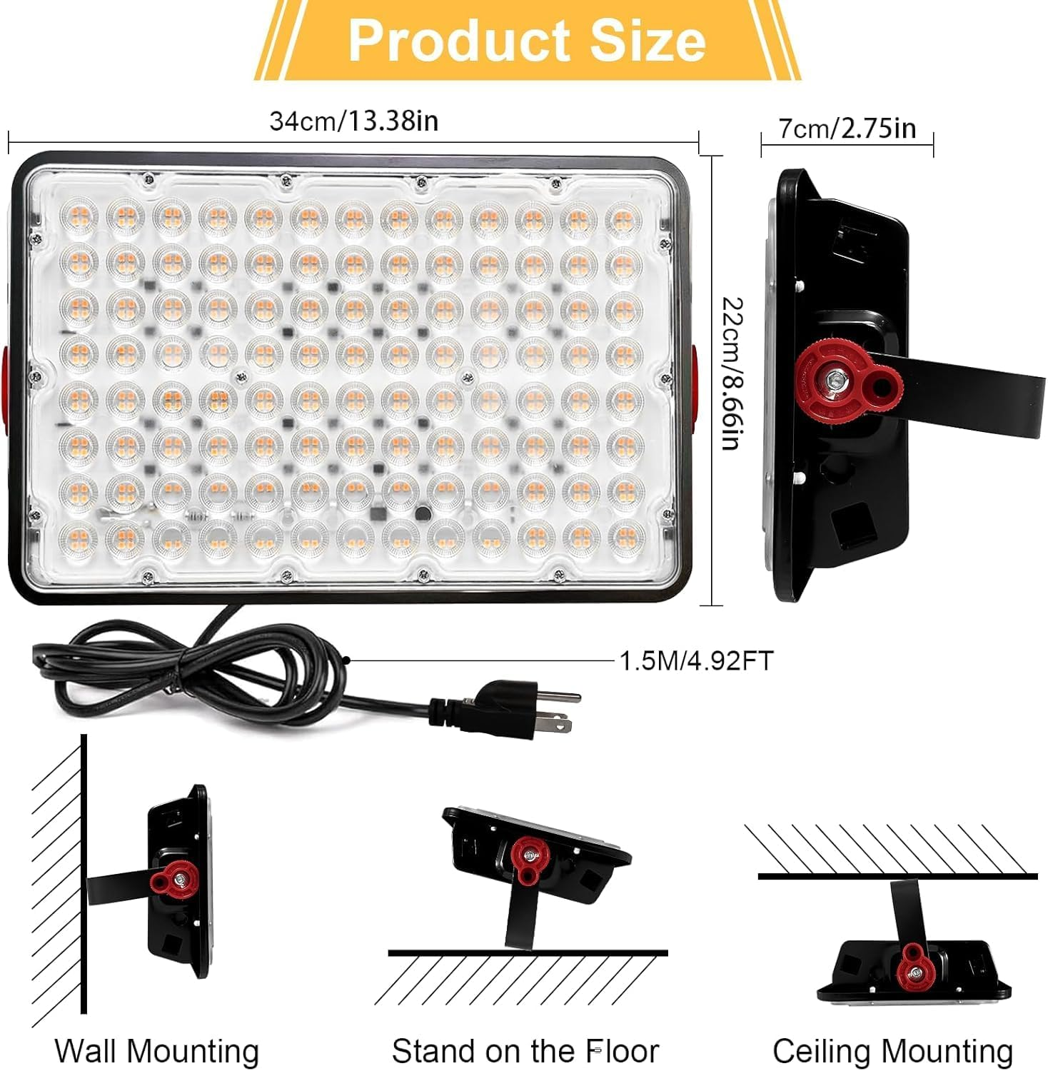 400W LED Flood Light 3000K Warm White, outside Flood Light with Switch, Plug in Floodlight, 40000LM Super Bright Outdoor Security Lights, IP66 Waterproof Floodlights for Yard, Garage, Garden, Lawn image number 3