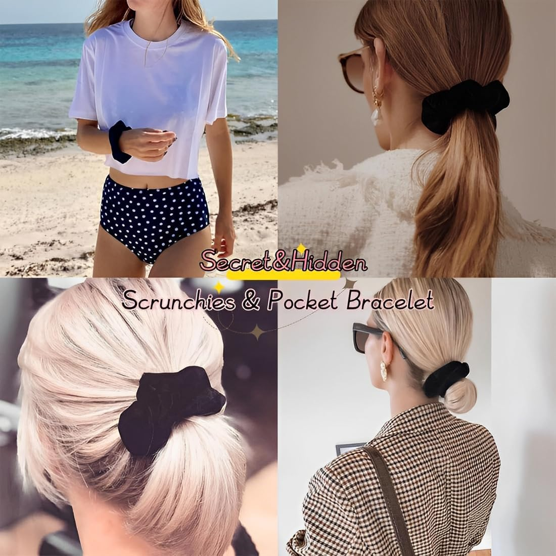 Pack of 3 Women'S Velvet Scrunchies with Zip Pocket, Girls Elastic Cable Elastics, Velvet Hair Bobbles with Hidden Zip Pocket, Elastic Hair Bands for Girls and Women image number 3