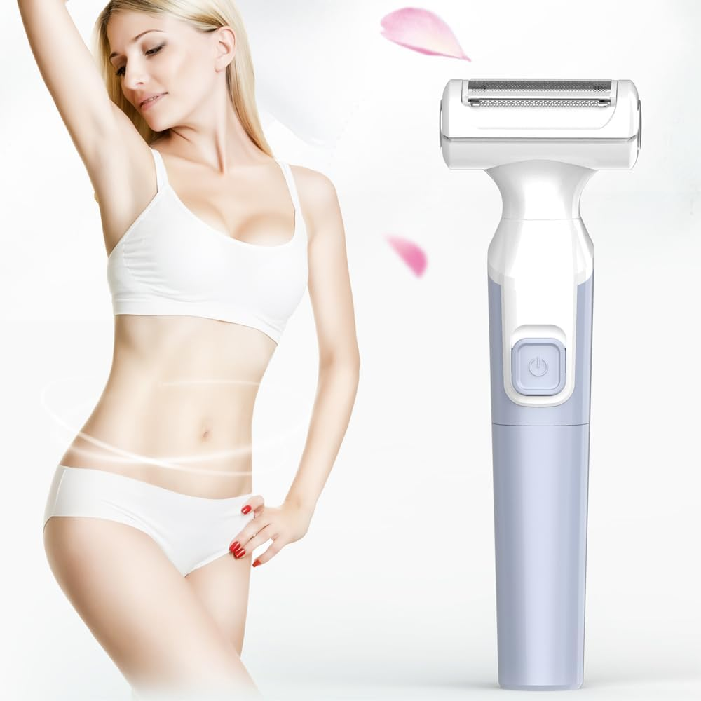 FIREYUN Women'S Electric Shaver Electric Razors 3-In-1 Multi-Functional Design, Battery-Operated, Ideal for Arms, Legs, Face, and Bikini Area, Cordless Hair Removal Trimmer, Detachable Head, IPX6 Waterproof, Wet & Dry Use, Blue, Replacement Blade Included image number 1