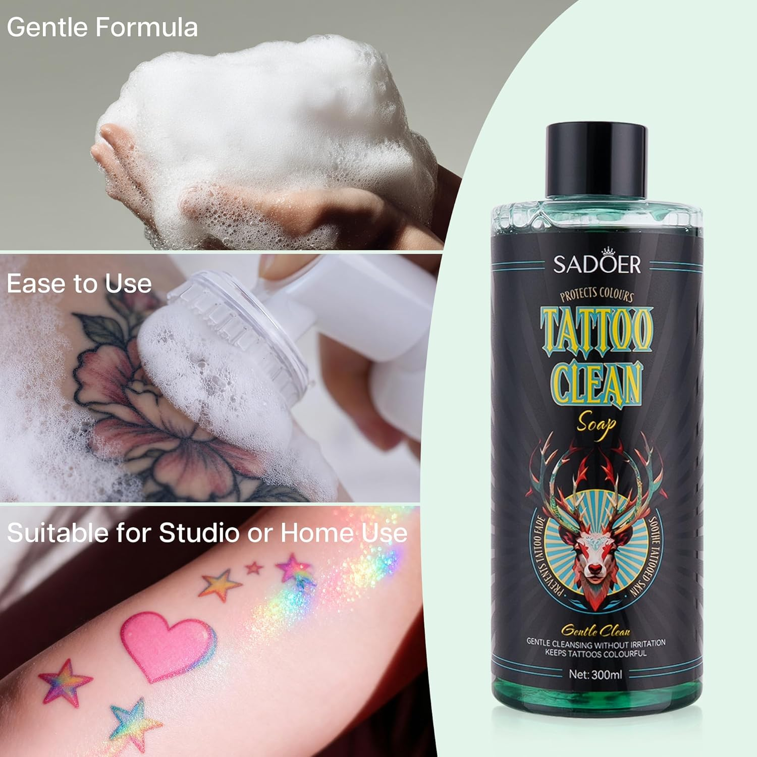 Olephira SADOER Ultra-Concentrated Tattoo Green Soap 10Oz with Foaming Bottle 120Ml, 1:10 Dilution Tattoo Soap Supplies for Tattoos Piercings, Clean Skin Equipment image number 6