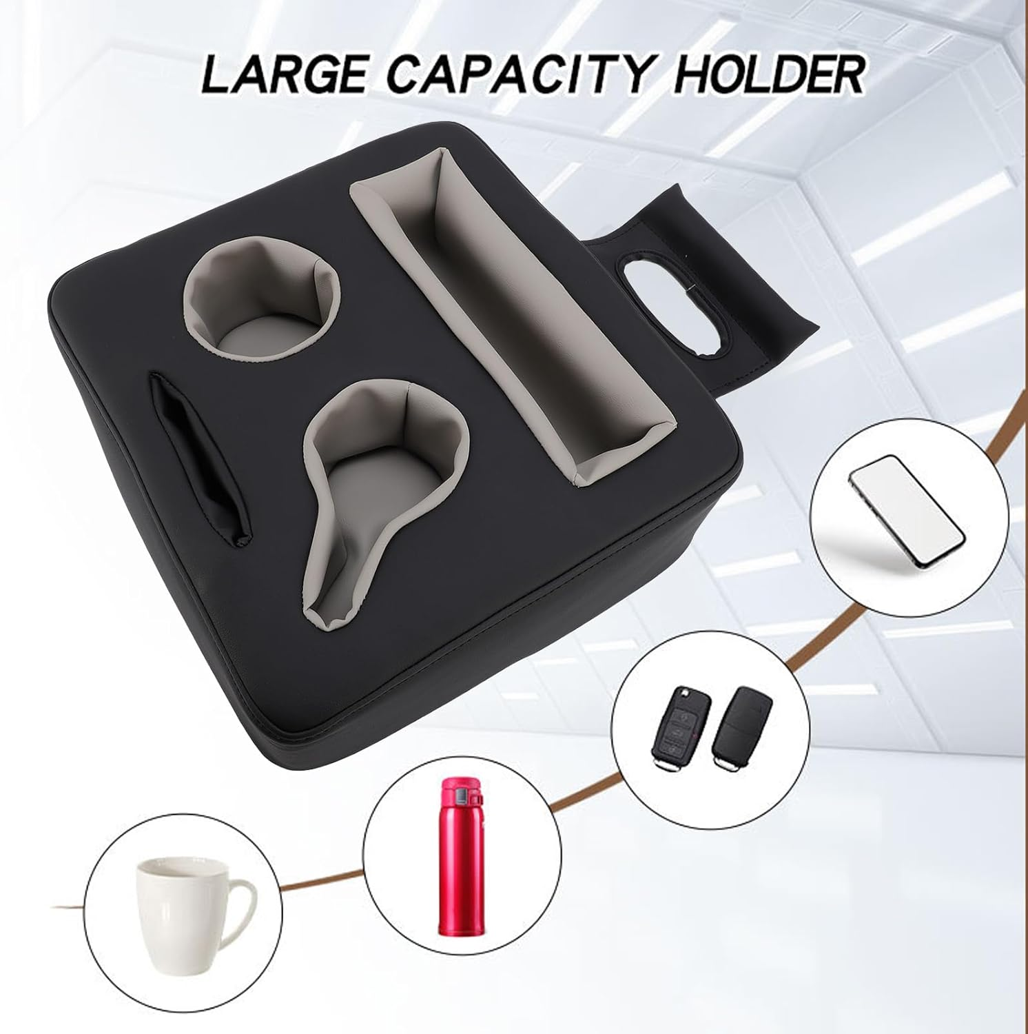 Jiawu Back Seat Cup Holder, Car Back Seat Organizer, PU Leather Couch Pillow Sofa Bed Cup Holder Expander Tray, Universal Car Truck Boat Organizer, Holds Drinks, Snacks, Remote image number 6