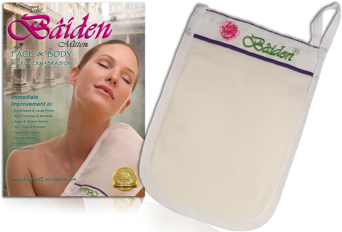 Baiden Mitten Superior Exfoliator Glove,Facial, Body Scrub,Best Firming Dry Skin Treatment,Repair Wrinkles Remove Blackheads Scars,Professional Grade (1Pack)